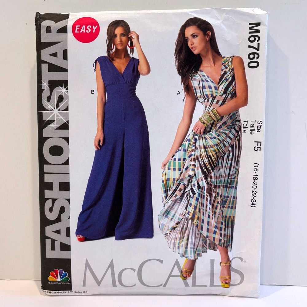 McCalls Sewing Pattern Wideleg Jumpsuit Dress Size 16 18 20 22 24 M6760‎ Uncut